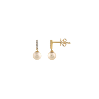 Kiku Cadeau 18k Yellow Gold Pearl and Diamond Earrings