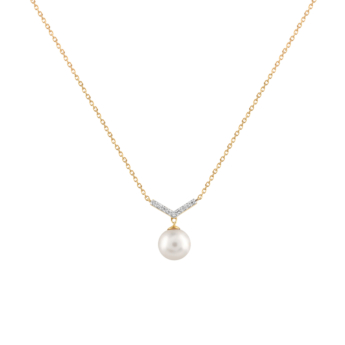 Kiku Cadeau 18k Yellow Gold Pearl and Diamond Necklace