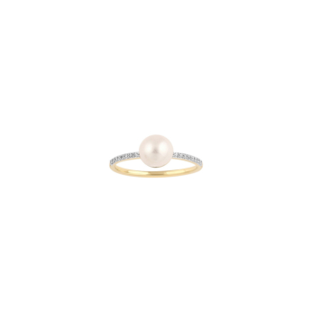 Kiku Cadeau 18k Yellow Gold Pearl and Diamond Ring
