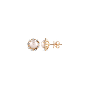 Kiku Cadeau 18k Yellow Gold Pearl and Diamond Earrings