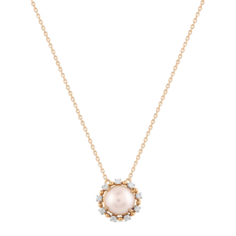 Kiku Cadeau 18k Yellow Gold Pearl and Diamond Necklace