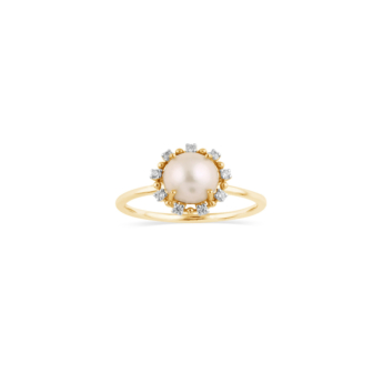 Kiku Cadeau 18k Yellow Gold Pearl and Diamond Ring