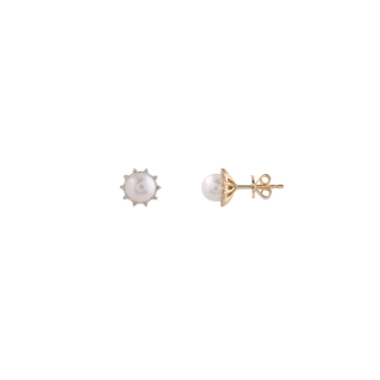 Kiku Cadeau 18k Yellow Gold Pearl and Diamond Earrings