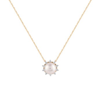 Kiku Cadeau 18k Yellow Gold Pearl and Diamond Necklace