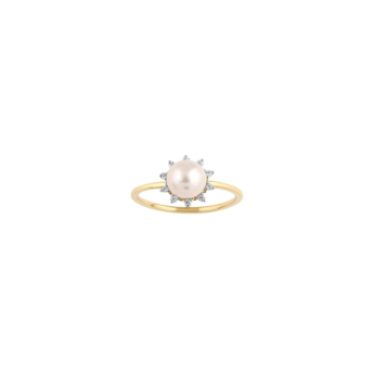 Kiku Cadeau 18k Yellow Gold Pearl and Diamond Ring