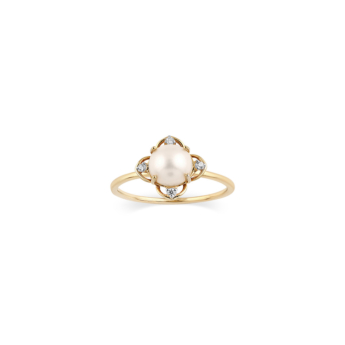 Kiku Cadeau 18k Yellow Gold Pearl and Diamond Ring