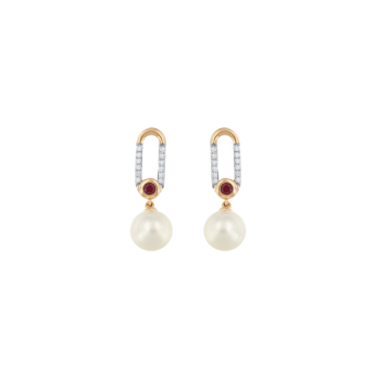 أقراط كيكو كادو من الذهب الوردي عيار 18 قيراط مرصعة باللؤلؤ والألماس والياقوت