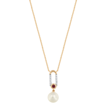 قلادة كيكو كادو من الذهب الوردي عيار 18 قيراط مرصعة باللؤلؤ والألماس والياقوت