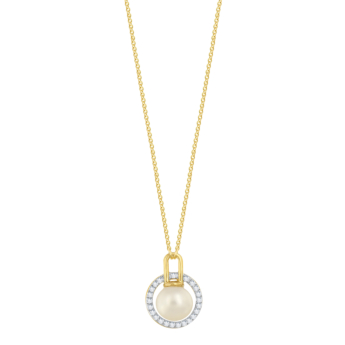 Kiku Cadeau 18k Yellow Gold Pearl and Diamond Necklace