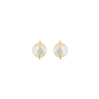 Kiku Cadeau 18k Yellow Gold Pearl and Diamond Earrings