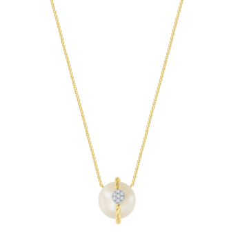 Kiku Cadeau 18k Yellow Gold Pearl and Diamond Necklace