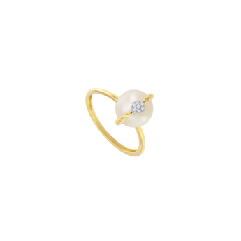 Kiku Cadeau 18k Yellow Gold Pearl and Diamond Ring