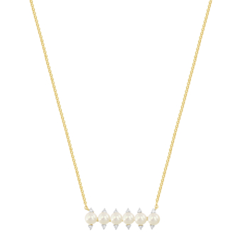 Kiku Cadeau 18k Yellow Gold Pearl and Diamond Necklace