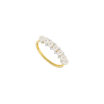 Kiku Cadeau 18k Yellow Gold Pearl and Diamond Ring