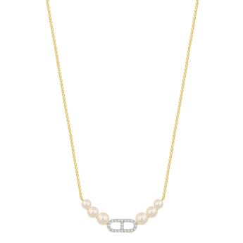 Kiku Cadeau 18k Yellow Gold Pearl and Diamond Necklace