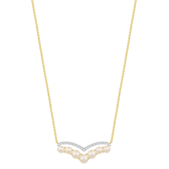 Kiku Cadeau 18k Yellow Gold Pearl and Diamond Necklace
