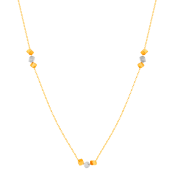 Cubes Chain and Beads Necklace in 18K Yellow & White Gold 