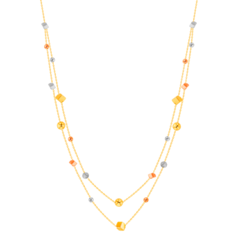Cubes Two Tiered Chain Necklace in 18K Yellow, White & Rose Gold 