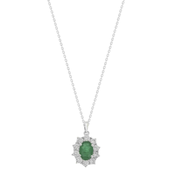 Diana 18K White Gold Diamond and Emerald Pendant Necklace