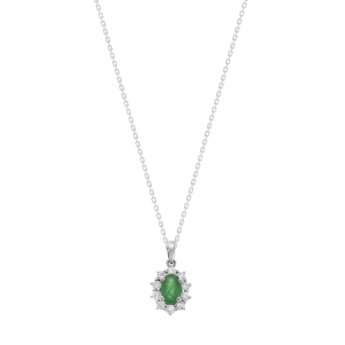 Diana 18K White Gold Diamond and Emerald Pendant Necklace