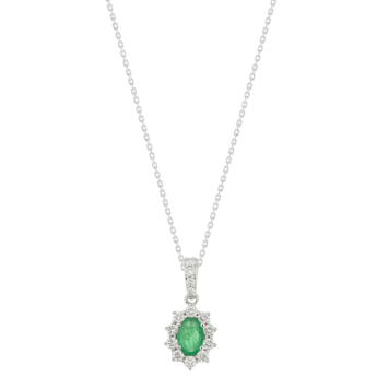 Diana 18K White Gold Diamond and Emerald Pendant Necklace 