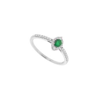 Diana Glam 18K White Gold Diamond & Emerald Ring