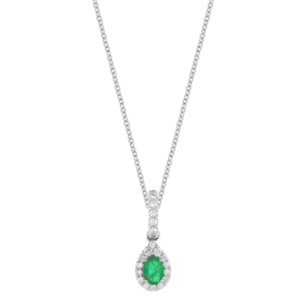 Diana Glam 18K White Gold Diamond & Emerald Pendant