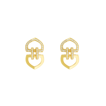 Dome Art Deco Double 18k Yellow Gold Diamond Earrings