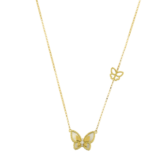 Farfasha Petali Del Mare Butterfly Diamond Mother of Pearl 18k Yellow Gold Necklace