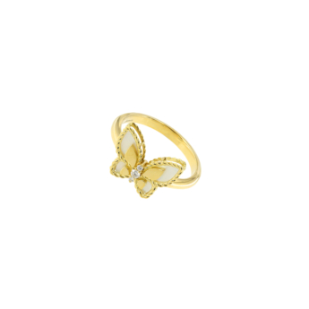 Farfasha Petali Del Mare Butterfly Diamond Mother of Pearl 18k Yellow Gold Ring