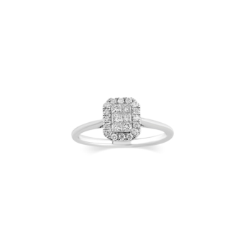 Illusion Round Princess 18K White Gold Diamond Ring
