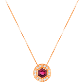 Kanzi Necklace in 18K Rose Gold and studded with Raspberry Rhodolite
