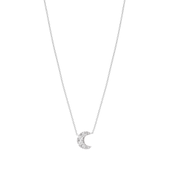 قلادة مع تعليقة على شكل قمر مرصَّعة بالألماس ومن الذهب الأبيض عيار 18 قيراط