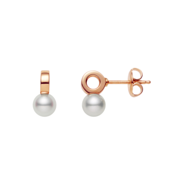 Circle and Akoya Cultured Pearl Earrings in 18K Pink Gold
