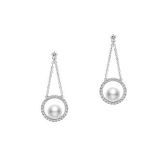 Mikimoto Circles Collection, Akoya Pearl and Diamond Set Earrings in 18K White Gold
