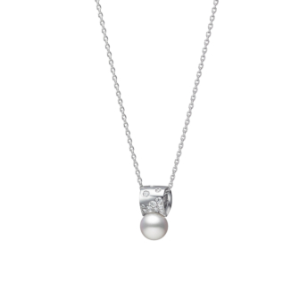 Universe Elements Akoya Cultured Pearl and Diamond Pendant in 18K White Gold