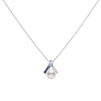 Ocean Collection Akoya Cultured Pearl and Sapphire Pendant in 18K White Gold