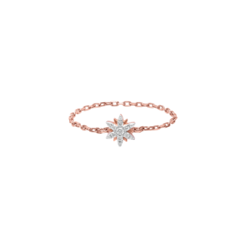 خاتم بسلسلة مع تعليقة على شكل شمس مرصَّعة بالألماس ومن الذهب الوردي عيار 18 قيراط