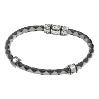Revolve Bracelet in Silver and Black and Grey Leather 