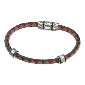Revolve Bracelet in Silver and Black and Brown Leather 