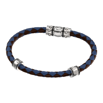 Revolve Bracelet in Silver and Blue and Brown Leather 