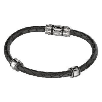 سوار ريفولف من الفضة والجلد الأسود 




