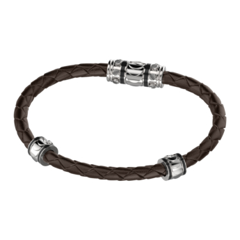 سوار ريفولف من الفضة والجلد البني 




