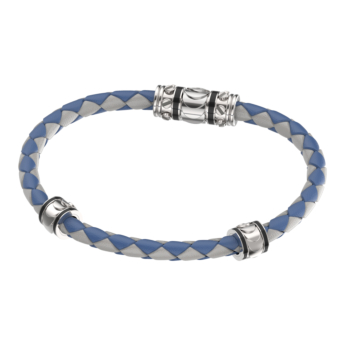 Revolve Bracelet in Silver and Grey and Blue Leather 