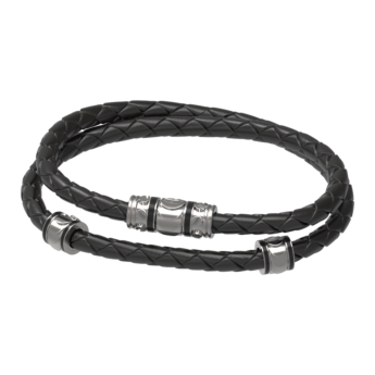 Revolve Bracelet in Silver and Black Leather 