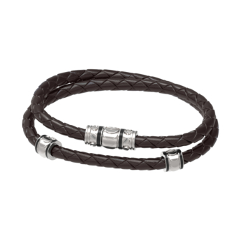 Revolve Bracelet in Silver and Brown Leather 