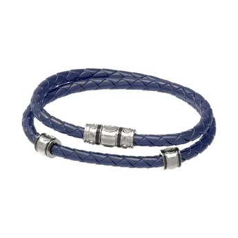 Revolve Bracelet in Silver and Blue Leather 