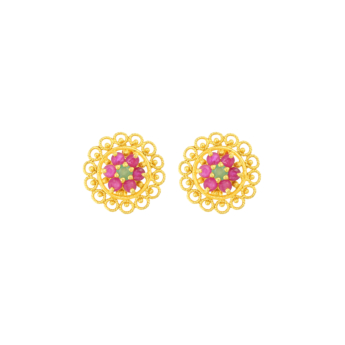 أقراط رانجولي من الذهب الأصفر عيار 22 قيراط مرصعة بالياقوت والزمرد