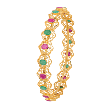 Rangoli 22k Yellow Gold Ruby & Emerald Bangle
