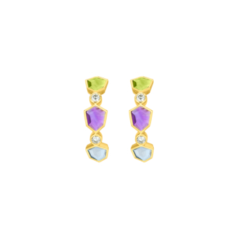 Spring Coloured Rosette 18k Yellow Gold Earrings